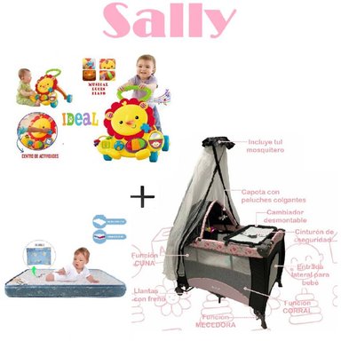 CUNA CORRAL MECEDORA  -COLCHON A-CAMINADOR LEON- ROSA