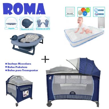 CUNA CORRAL ROMA-BAÑERA C-COLCHON C-AZUL