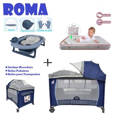 CUNA CORRAL ROMA-BAÑERA C-COLCHON R-AZUL