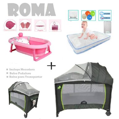 CUNA CORRAL ROMA-COLCHON C-BAÑERA R -PLOMO