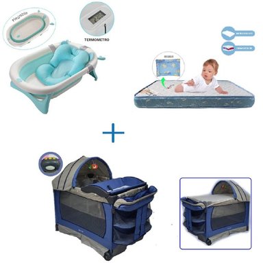 CUNA CORRAL VIBRADOR VERONA-COLCHON AZUL-BAÑERA C