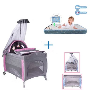 CUNA COLECHO NOA + COLCHON AZUL -  ROSADO