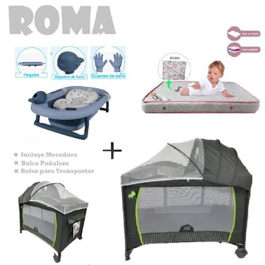 CUNA CORRAL ROMA-COLCHON R-BAÑERA C -PLOMO