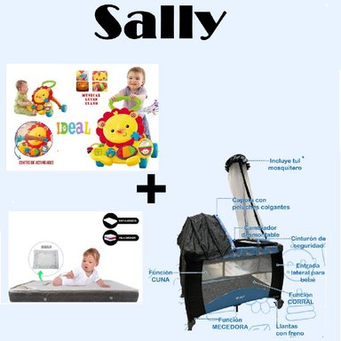 CUNA CORRAL MECEDORA-COLCHON P-CAMINADOR LEON- AZUL