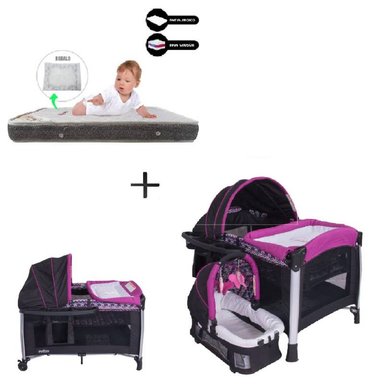 CUNA  ZYBELA EVEZO - COLCHON PLOMO - MORADO