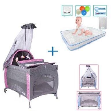 CUNA COLECHO NOA + COLCHON CELESTE -  ROSADO