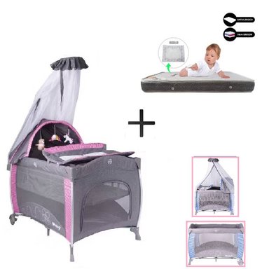 CUNA COLECHO NOA + COLCHON PLOMO -  ROSADO