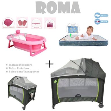 CUNA CORRAL ROMA-COLCHON A-BAÑERA R -PLOMO