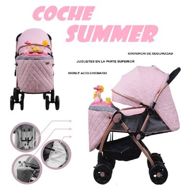 COCHE CUNA CON BANDEJA MUSICAL SUMMER -ROSA