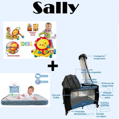 CUNA CORRAL MECEDORA-COLCHON A-CAMINADOR LEON- AZUL