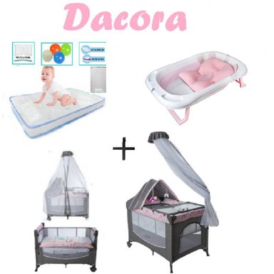 CUNA CORRAL DACORA-COLCHON C-BAÑERA R-ROSADO