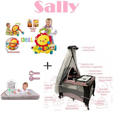 CUNA CORRAL MECEDORA -COLCHON R-CAMINADOR LEON- ROSA