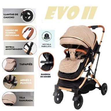 COCHE CUNA MOISES EVO II CON MOCHILA PAÑALERA -BEIGE