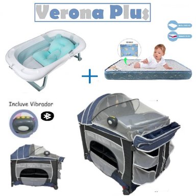 CUNA VERONA PLUS VIBRADOR - COLCHON A- BAÑERA C- AZUL