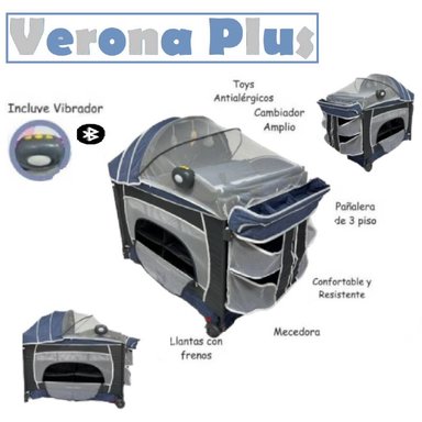 CUNA CORRAL VERONA PLUS VIBRADOR-AZUL