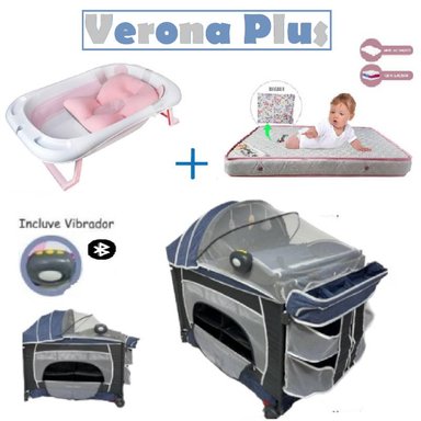 CUNA VERONA PLUS VIBRADOR - COLCHON R- BAÑERA R- AZUL