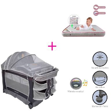 CUNA CORRAL VIBRADOR VERONA-COLCHON ROSADO