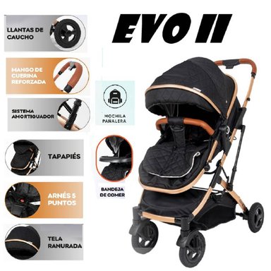 COCHE CUNA MOISES EVO II CON MOCHILA PAÑALERA -NEGRO 2