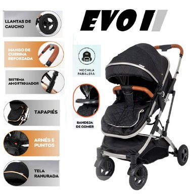 COCHE CUNA MOISES EVO II CON MOCHILA PAÑALERA -NEGRO 1