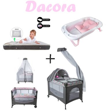CUNA CORRAL DACORA-COLCHON P-BAÑERA R-ROSA
