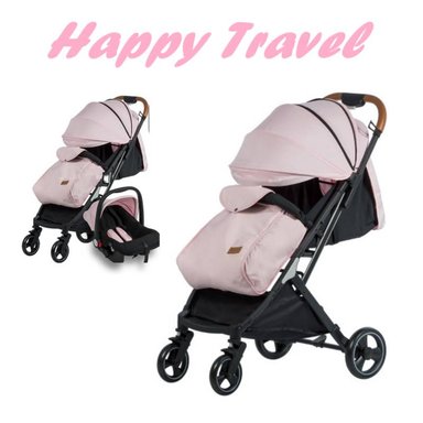 COCHE HAPPY TRAVEL CON PORTABEBE EBABY ROSADO