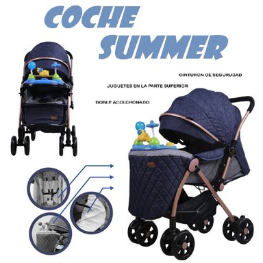 COCHE CUNA CON BANDEJA MUSICAL SUMMER -AZUL