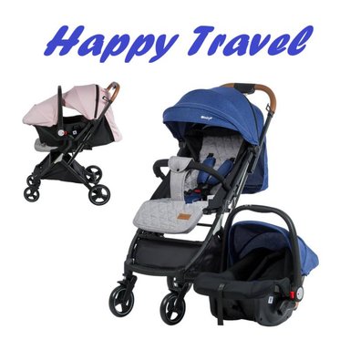COCHE HAPPY TRAVEL CON PORTABEBE EBABY AZUL