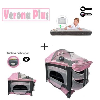 CUNA VERONA PLUS VIBRADOR -COLCHON P- ROSA