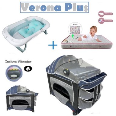 CUNA VERONA PLUS VIBRADOR - COLCHON R - BAÑERA C- AZUL