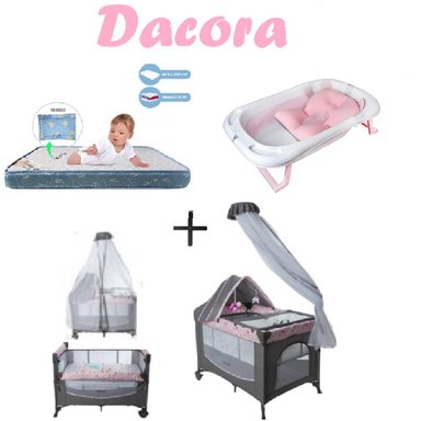 CUNA CORRAL DACORA-COLCHON A-BAÑERA R-ROSADO