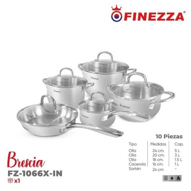 JUEGO DE OLLAS FINEZZA BRESCIA 10 PIEZAS ACERO INOXIDABLE FZ-1066X-IN