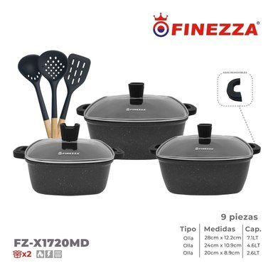 JUEGO DE OLLAS FINEZZA FZ-X1720MD ULTRAGRANITO 9 PZAS 20MD