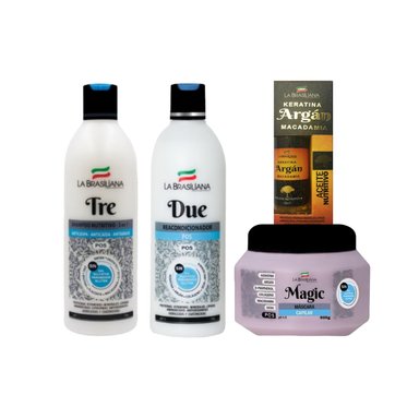 SET LA BRASILIANA SHAMPOO TRE + REACONDICIONADOR + MASCARA CAPILAR MAGIC POS 500GR + ACEITE NUTRITIVO ARGÁN