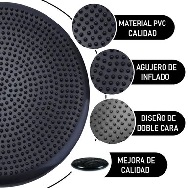 DISCO DE EQUILIBRIO CON INFLADOR PILATES YOGA FITNESS-NEGRO - 2