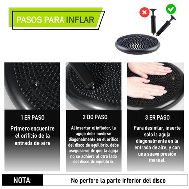 DISCO DE EQUILIBRIO CON INFLADOR PILATES YOGA FITNESS-NEGRO - 3