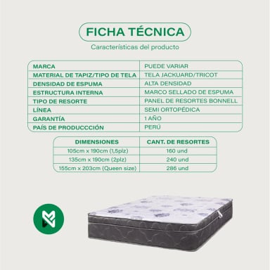 COLCHON SEMI ORTOPÉDICO 2 PLAZAS (240 RS)+ALMOHADA+PROTECT - 1