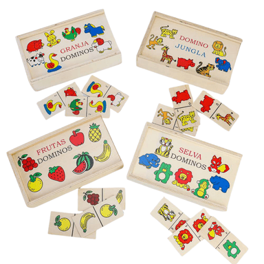 DOMINO MADERA PACK 2 UND ANIMALES Y FRUTAS JUEGO DIDÁCTICO