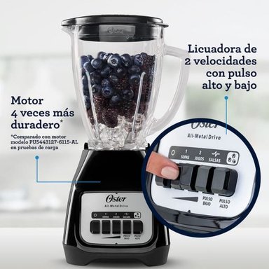 LICUADORA OSTER BLSTKAGBPB 2 VELOCIDADES MÁS PULSO Y VASO VIDRIO - 2