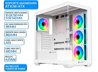 CASE ANTRYX FX 750 WHITE, 4 COOLER ARGB, USB TIPO C, V/TEMPLADO - 1