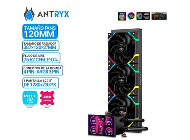 REFRIGERACION LIQUIDA ANTRYX TRITON VISION SP360 BLACK, ARGB, LCD 5' - 1