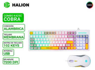 KIT GAMER HALION COBRA K425C, TECLADO Y MOUSE, RAINBOW - 1