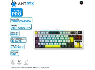 TECLADO MECANICO INALAMBRICO/BT ANTRYX TK950 PRO WHITE, SWITCH BLUE GATERON - 1