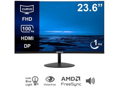 MONITOR CURVO ADVANCE ADV-2452S, 23.6' FHD VA, 100HZ, 1MS, HDMI, DP, PARLANTE, NEGRO - 1