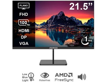 MONITOR PLANO ADVANCE ADV-2152S 21.5' FHD IPS 100HZ 1MS HDMI DP VGA PARLANTES NEGRO - 1