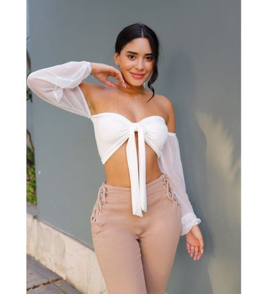 PANTALÓN JEAN MUJER BENCUS JEANS BEIGE LACE UP CEÑIDO - 2