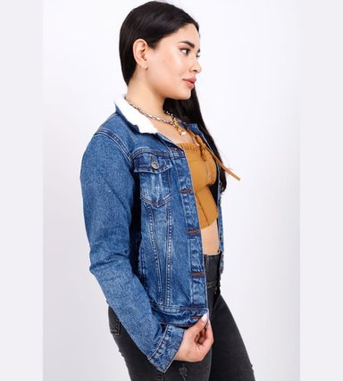 CASACA MUJER BENCUS JEANS AZUL CON PELUCHE EN EL CUELLO MODELO TEDDY