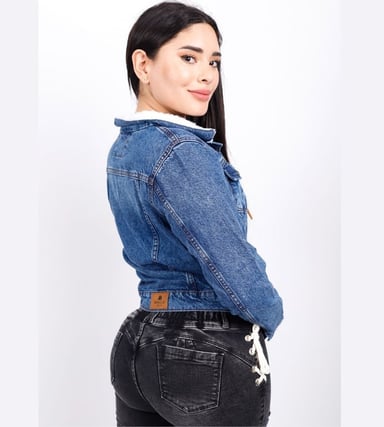 CASACA MUJER BENCUS JEANS AZUL CON PELUCHE EN EL CUELLO MODELO TEDDY - 2