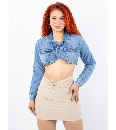 CASACA MUJER BENCUS JEANS AZUL CROP - 1