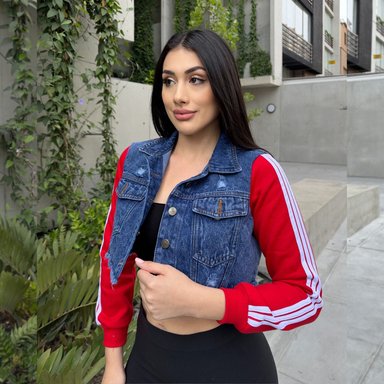 CASACA MUJER BENCUS JEANS ROJO JEAN MANGA FRANELA