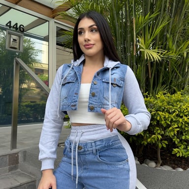 CASACA MUJER BENCUS JEANS DENIM JEAN MANGAS FRANELA PLOMO - 1